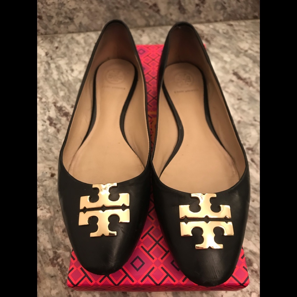 Tory Burch Raleigh Ballet Black-Gold Flats- Size 7